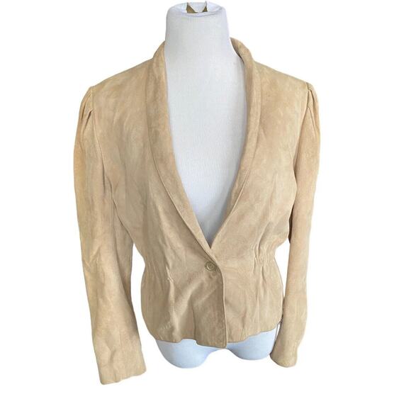 Vintage Suede leather Blazer Jacket Tan Women M L 80s Southwest Western boho - Picture 5 of 14